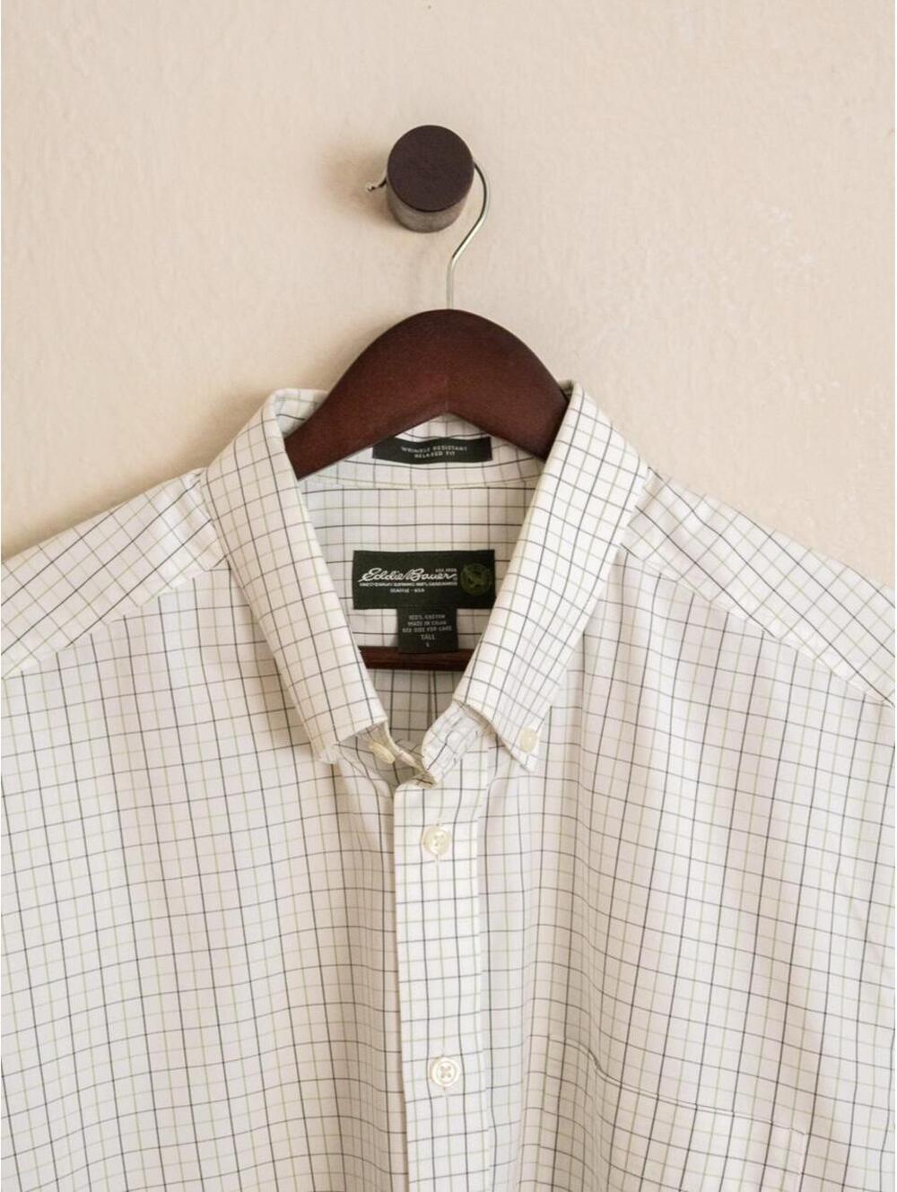 Eddie Bauer White Windowpane Check Button-Down Shirt